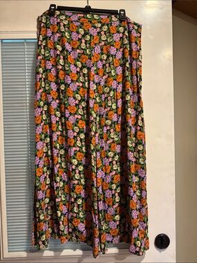Floral A-Line Women's Skirt - Black with Orange & Purple Flowers
